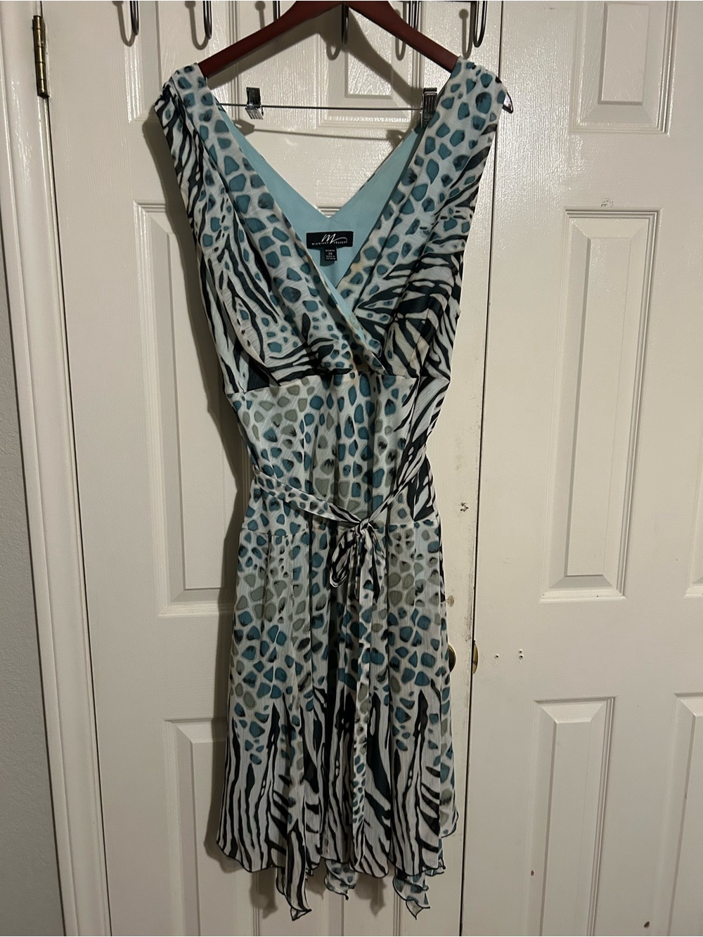 Midnight Velvet Aqua and Black Animal-Print Midi Wrap Dress